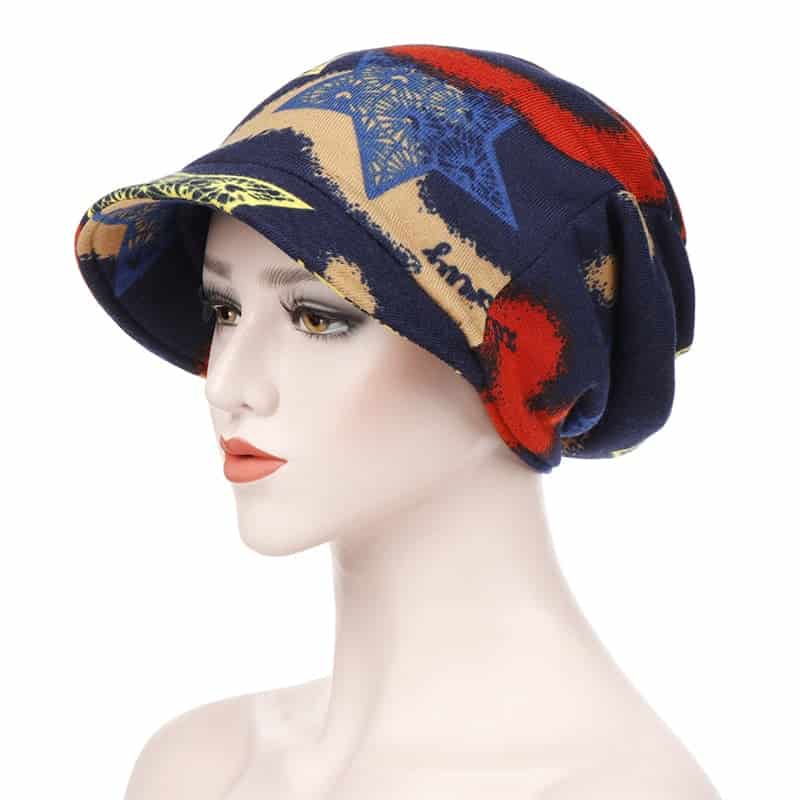 Clara Mütze Damen Schal Chimio Marineblau Gemustert