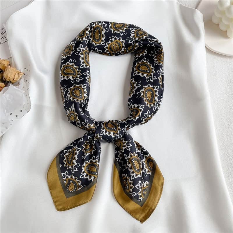 Kopftuch Haar Frau Quadrat Bohemian Mode Chemo Marineblau Gold