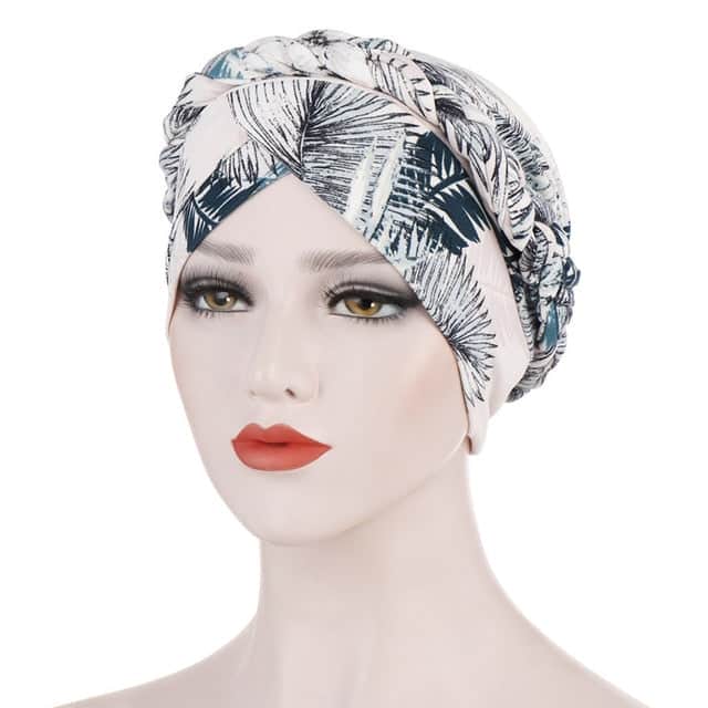 Kopftuch Haar Turban Frau Mode Chemo Weiß Creme Gemustert