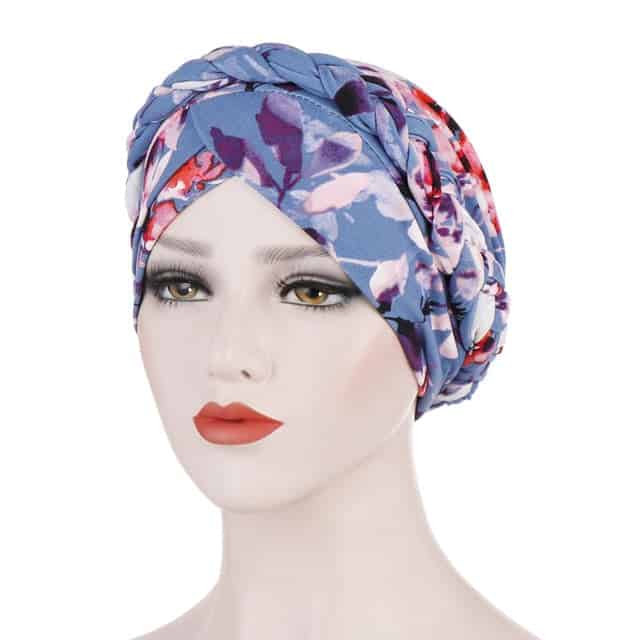 Elliane Kopftuch Haare Turban Chemo Frau Modern Blau Gemustert