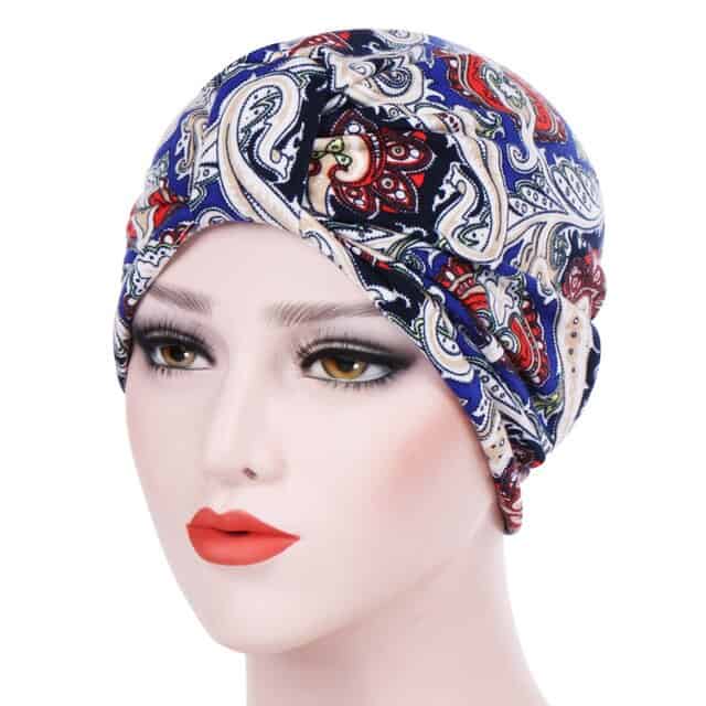 Lou Kopftuch Moderne Haare Frau Mütze Blau Gemustert
