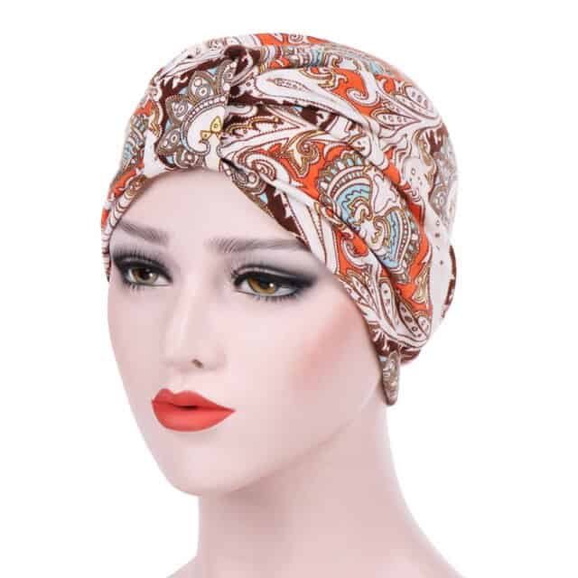 Izyl Kopftuch Moderne Haare Frau Mütze Orange Gemustert
