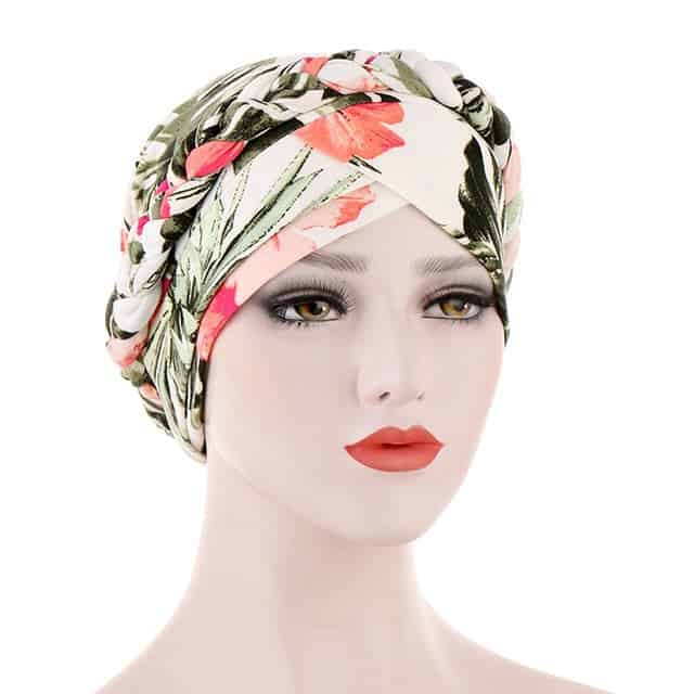 Sonia Kopftuch Turban Chimio Modern Weiß Mit Blumenmuster