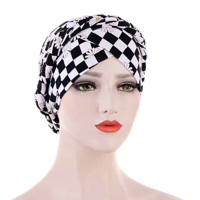 Kopftuch Haare Turban Frau Modern Chemo Schwarz Weiß Schachbrettmuster