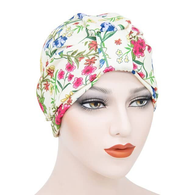 Brache Mütze Schal Haartuch Modern Chemo Weiß Creme Gemustert