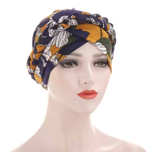 Turban Halstuch Frau Modern Chimio Violett Orange Gemustert