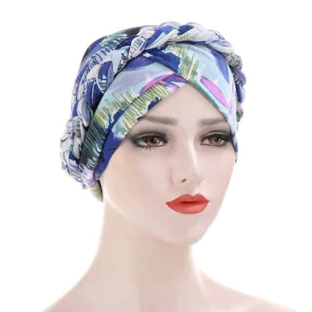 Diane Kopftuch Haare Frau Turban Chemo Modern Blau Gemustert