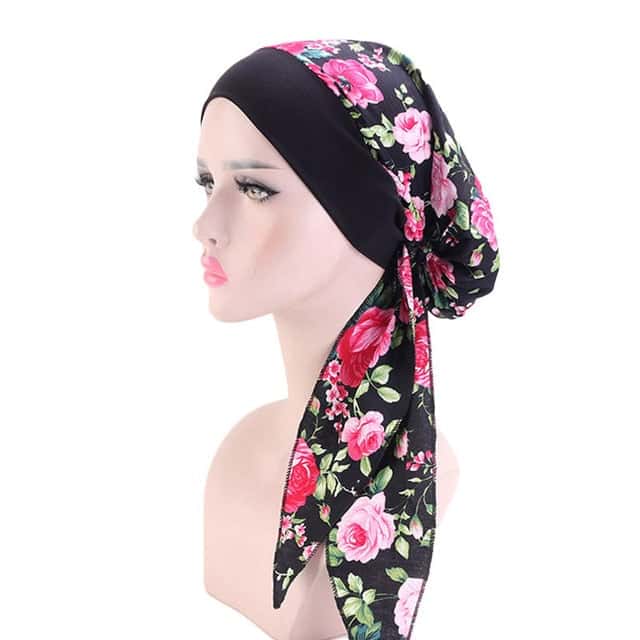 Stephanie Kopftuch Haare Frau Modern Chemo Schwarz Rosa Gemustert
