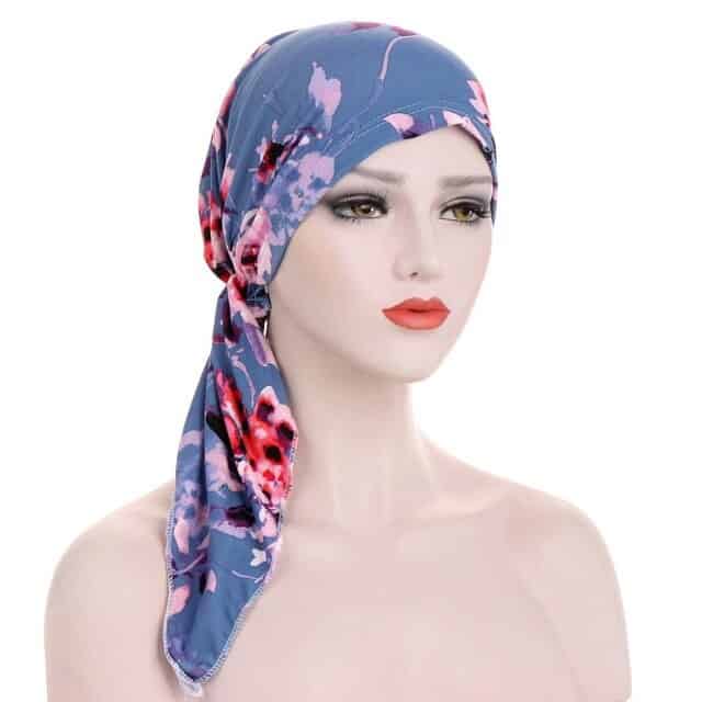 Romy Kopftuch Haare Frau Modern Chemo Blau Rosa Gemustert