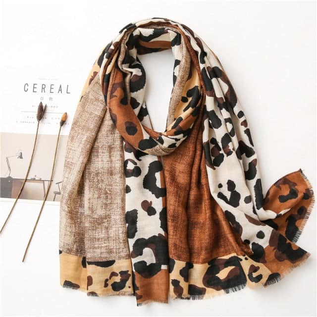 Damenschal 180 Braun - Dahlie Leopard