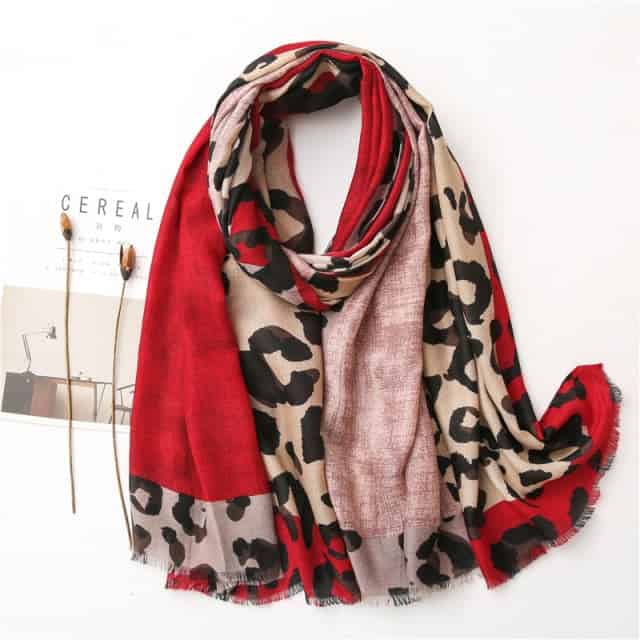 Damenschal 180 Rot - Dahlie Leopard