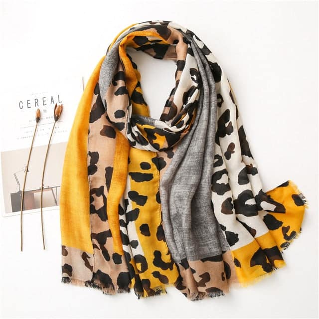 Damenschal 180 Gelb - Dahlie Leopard
