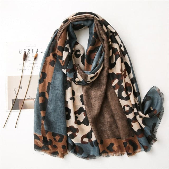 Damenschal 180 Blau - Dahlie Leopard
